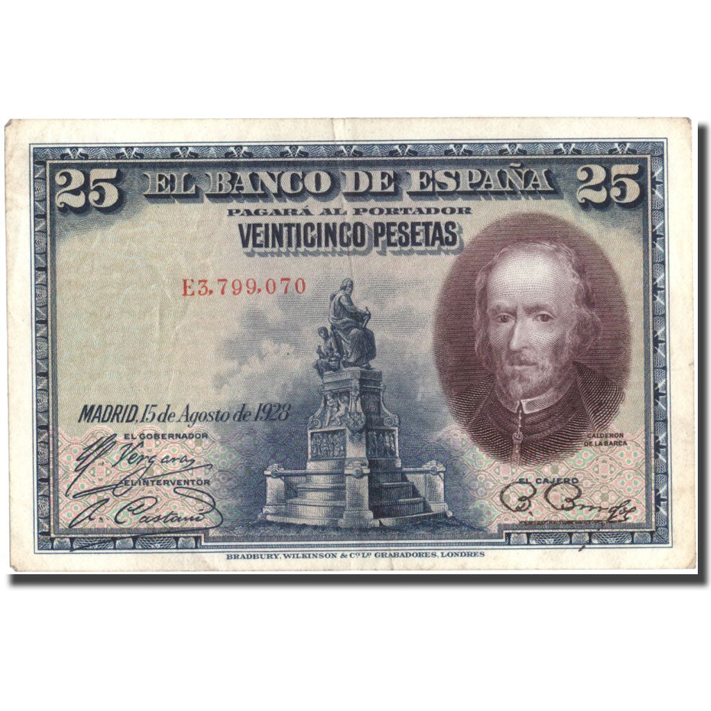 Banknote, Spain, 25 Pesetas, 1928, 1928, KM:74b, EF(40-45)