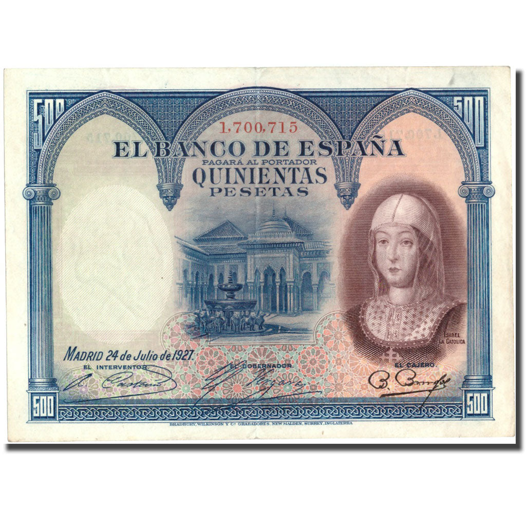 Geldschein, Spanien, 500 Pesetas, 1927, 1927-07-24, KM:73c, SS