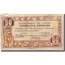 Banknote, Spain, 50 Centimos, N.D, 1937, 1937-06-30, LLEIDA, VF(20-25)