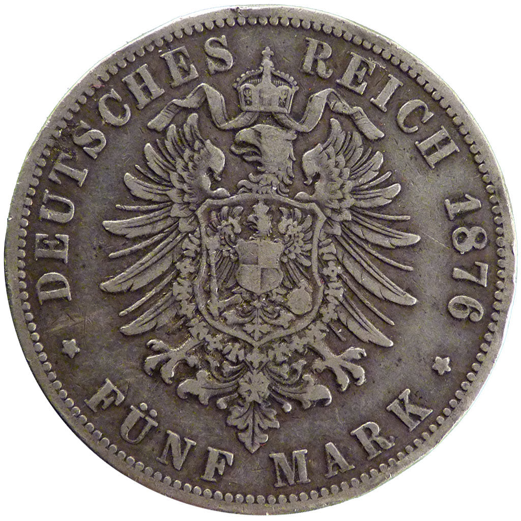 GERMAN STATES, 5 Mark, 1876, Hannover, KM #503, VF(20-25), Silver, 27.30