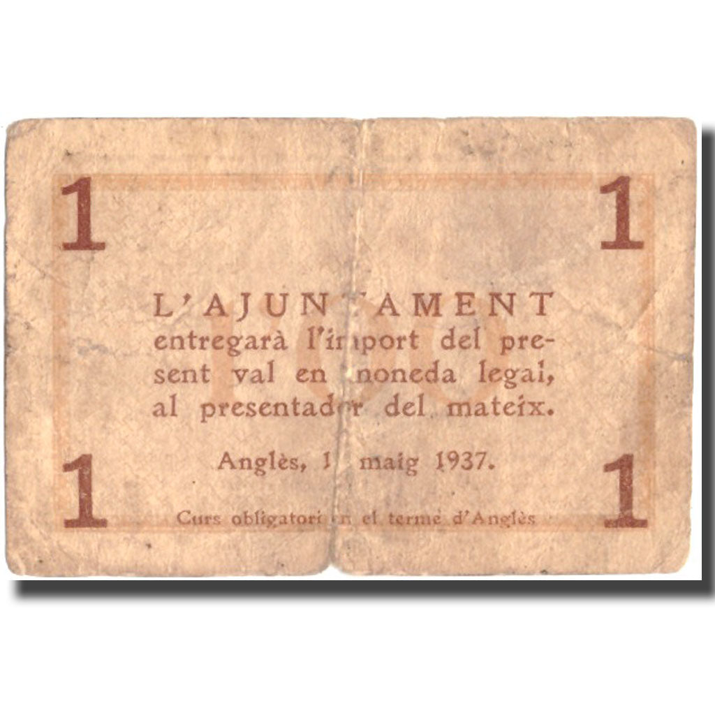 Geldschein, Spanien, 1 Peseta, Blason, 1937, 1937, S