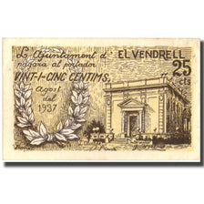 Banknote, Spain, 25 Centimos, EL VENDRELL, Batiment, 1937, 1937, AU(55-58)