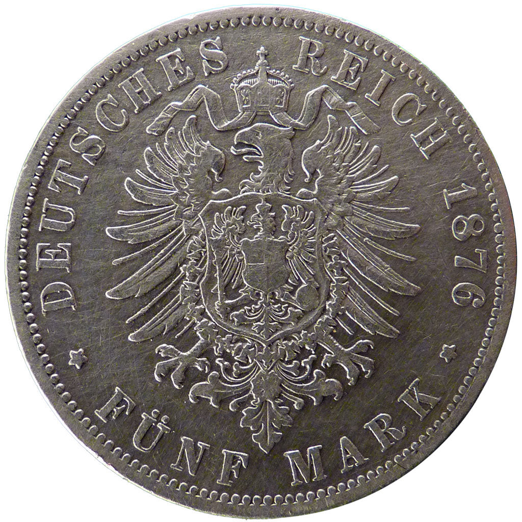 GERMAN STATES, 5 Mark, 1876, Hannover, KM #503, VF(30-35), Silver, 27.30