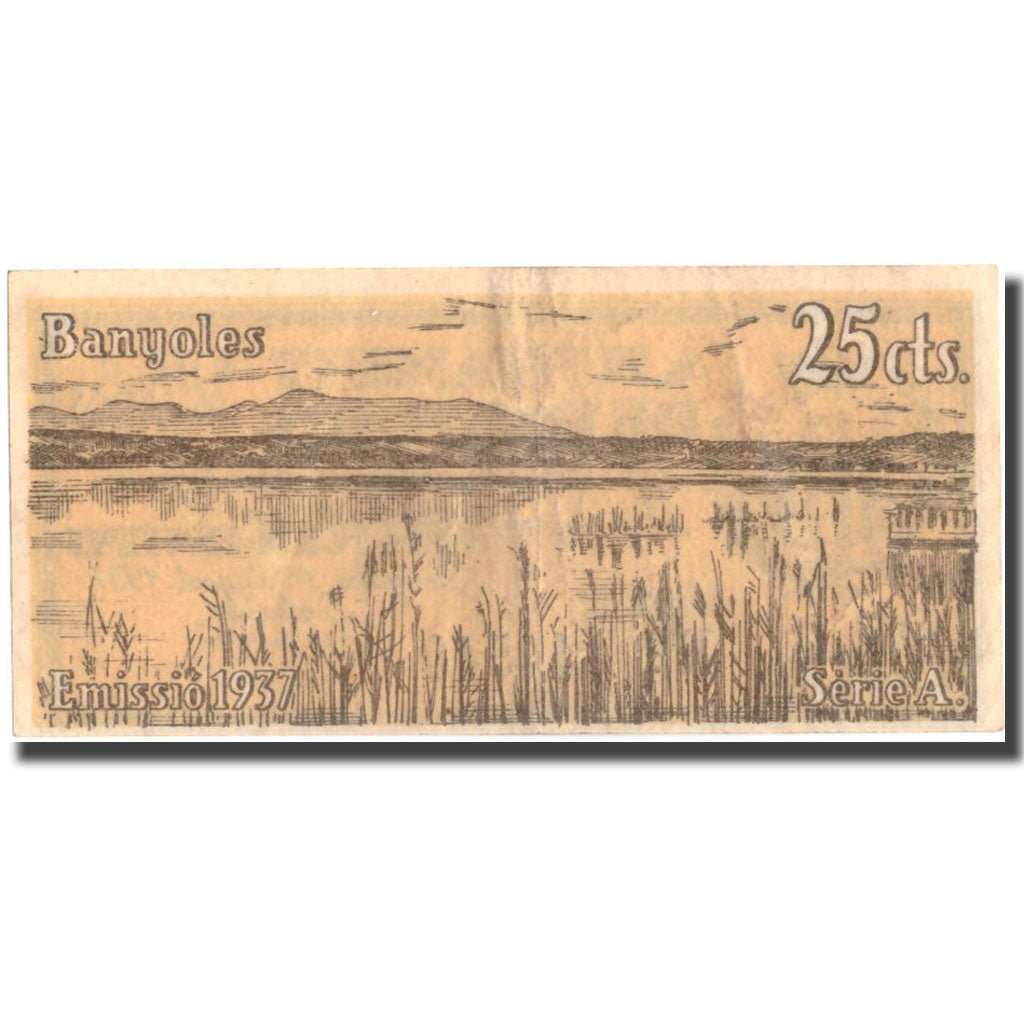 Banknote, Spain, 25 Centimos, BANYOLES, Blason, 1937, 1937, AU(50-53)