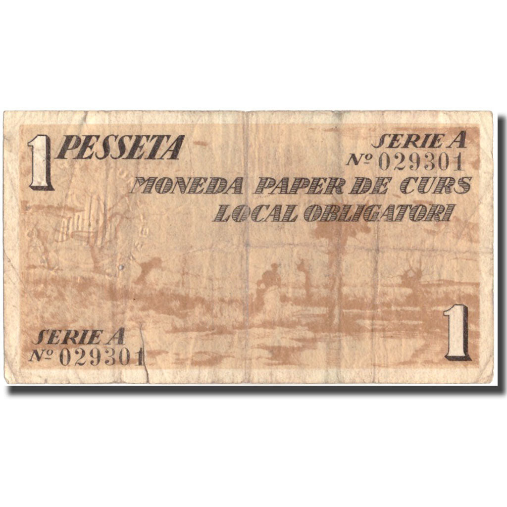 Banknote, Spain, 1 Peseta, Blason, OLLOT, 1937, EF(40-45)