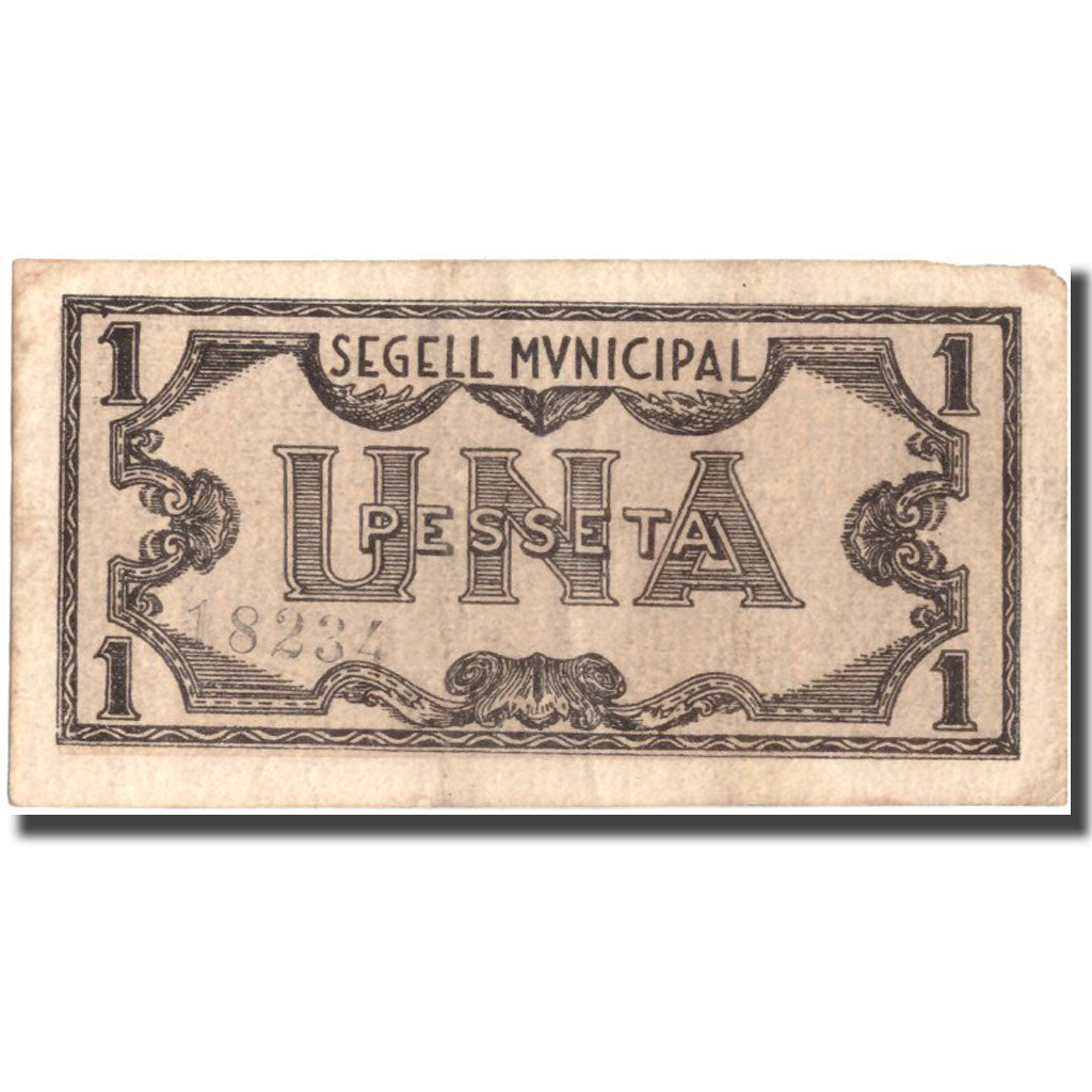 Banknote, Spain, 1 Peseta, Batiment, TREMP, 1937, 1937, EF(40-45)