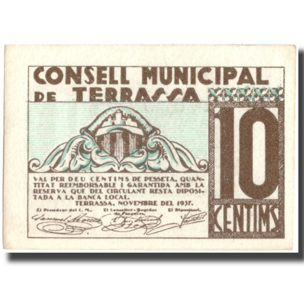 Geldschein, Spanien, 10 Centimos, Blason, 1937, 1937, UNZ