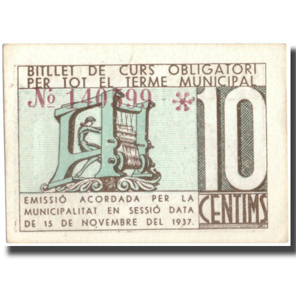 Geldschein, Spanien, 10 Centimos, Blason, 1937, 1937, UNZ