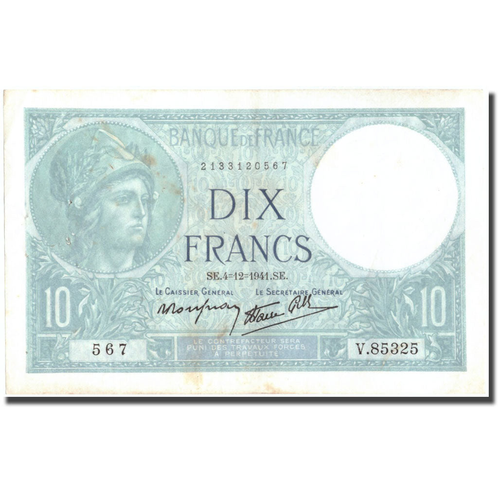 Frankrijk, 10 Francs, 10 F 1916-1942 ''Minerve'', 1941, 1941-12-04, TTB, KM:84