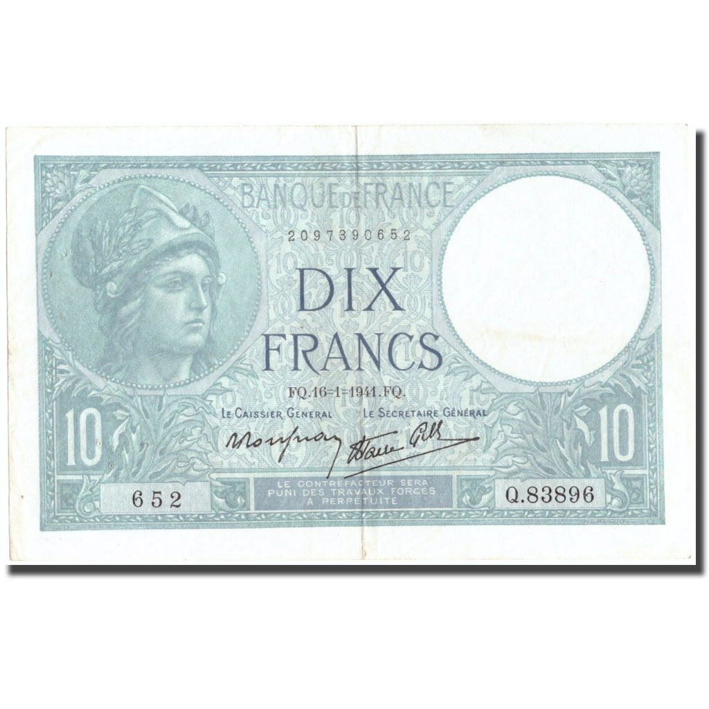 France, 10 Francs, 10 F 1916-1942 ''Minerve'', 1941, 1941-01-16, EF(40-45)
