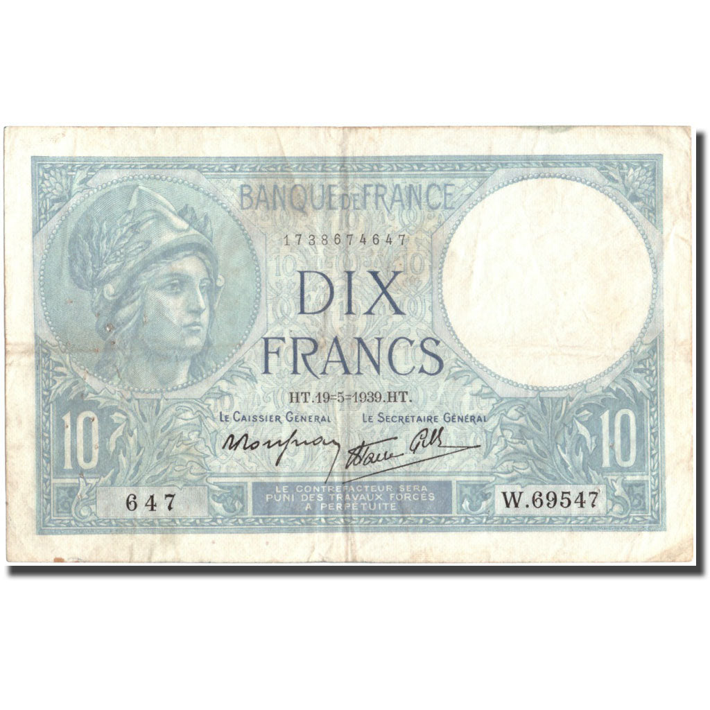 Frankreich, 10 Francs, 10 F 1916-1942 ''Minerve'', 1939, 1939-05-19, S