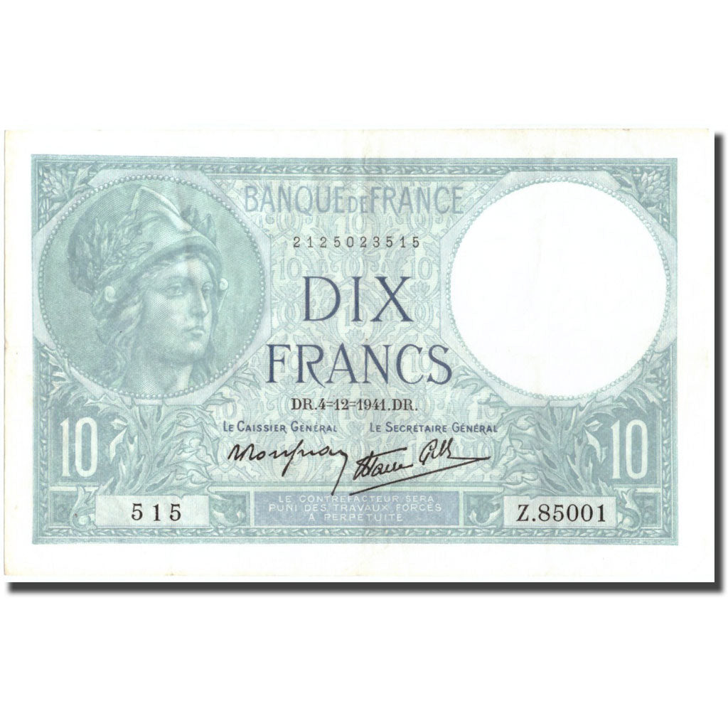 Francia, 10 Francs, 10 F 1916-1942 ''Minerve'', 1941, 1941-12-04, MBC, KM:84
