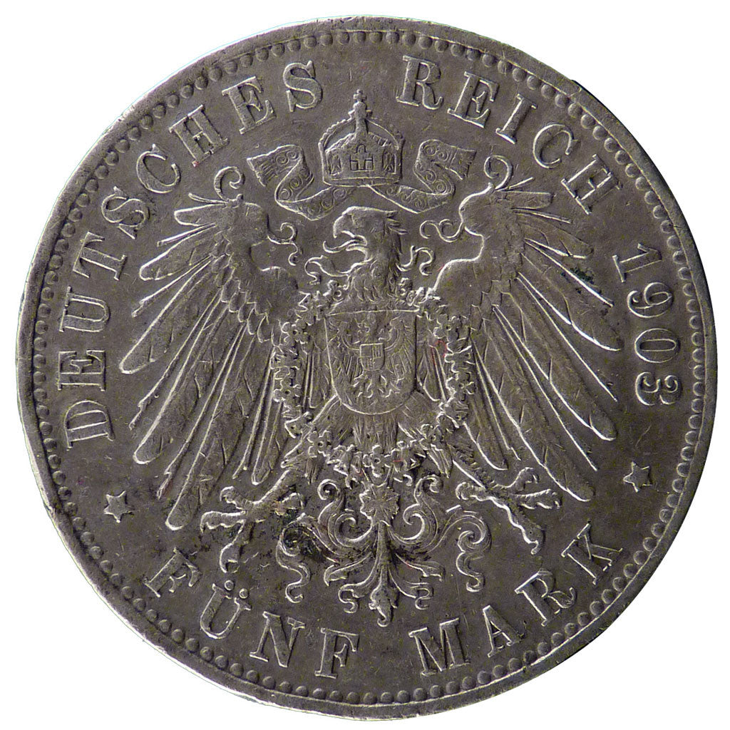 GERMAN STATES, 5 Mark, 1903, Berlin, KM #523, EF(40-45), Silver, 38, 27.50