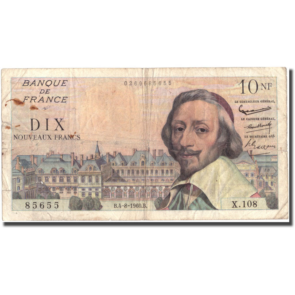 Francia, 10 Nouveaux Francs, 10 NF 1959-1963 ''Richelieu'', 1960, 1960-08-04