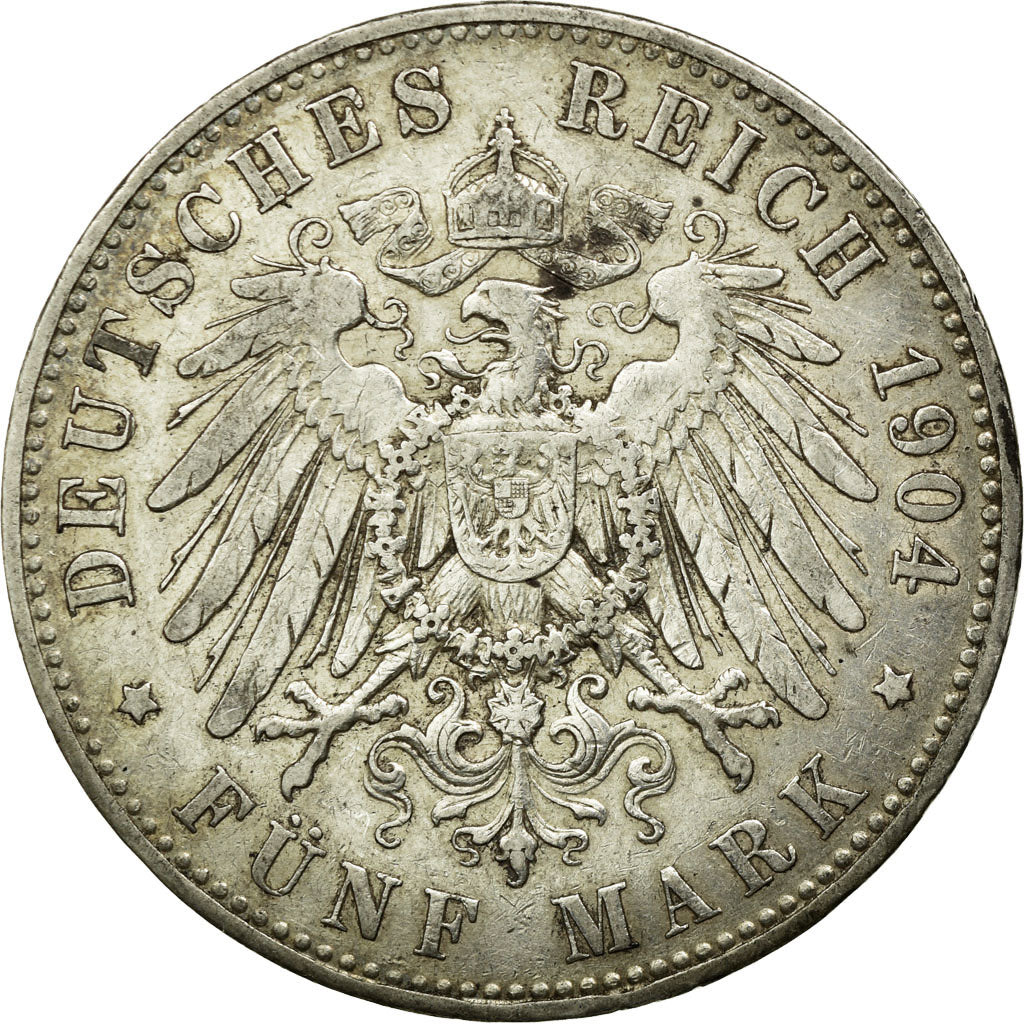 Moneta, Stati tedeschi, PRUSSIA, Wilhelm II, 5 Mark, 1904, Berlin, BB+, Argento