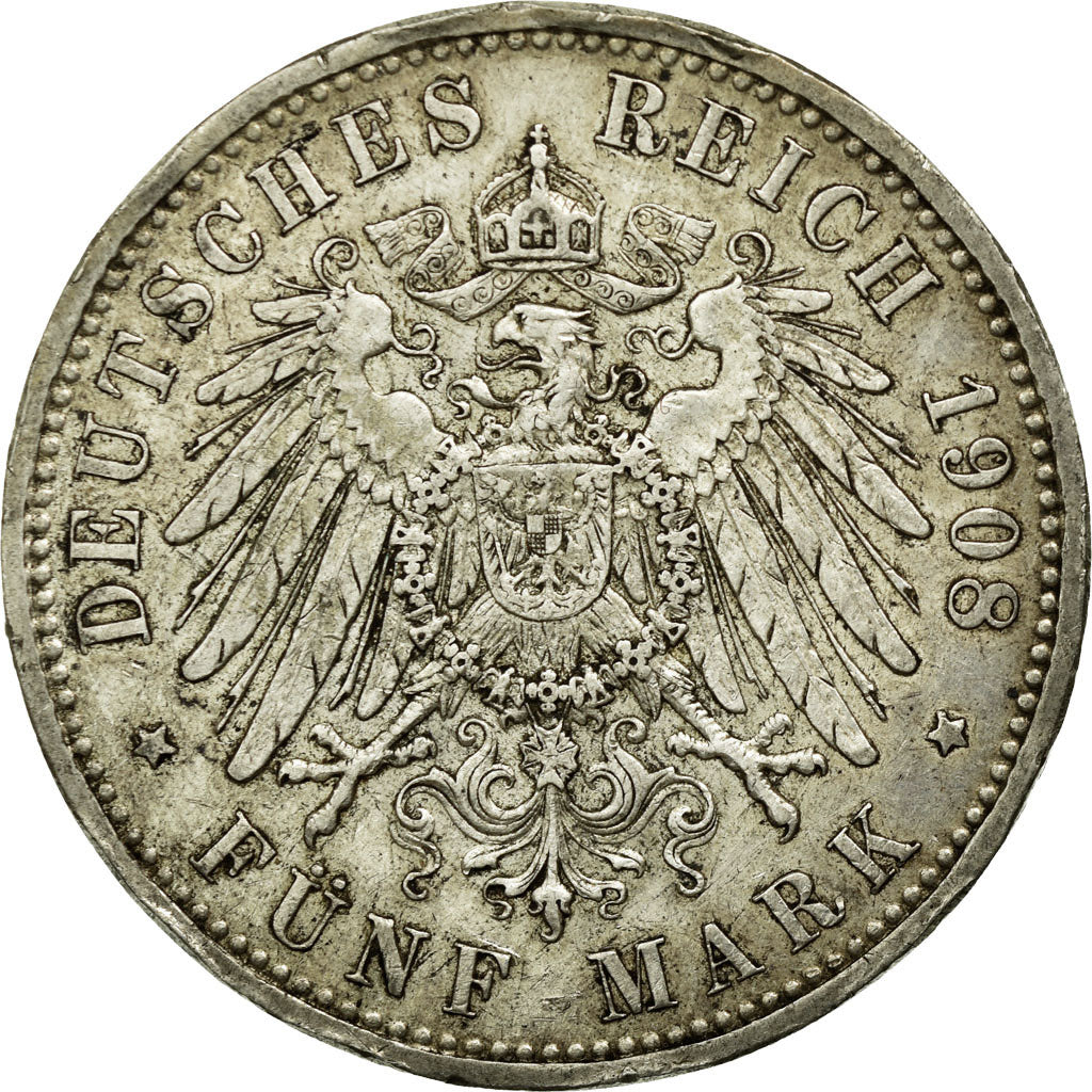 Coin, German States, PRUSSIA, Wilhelm II, 5 Mark, 1908, Berlin, EF(40-45)