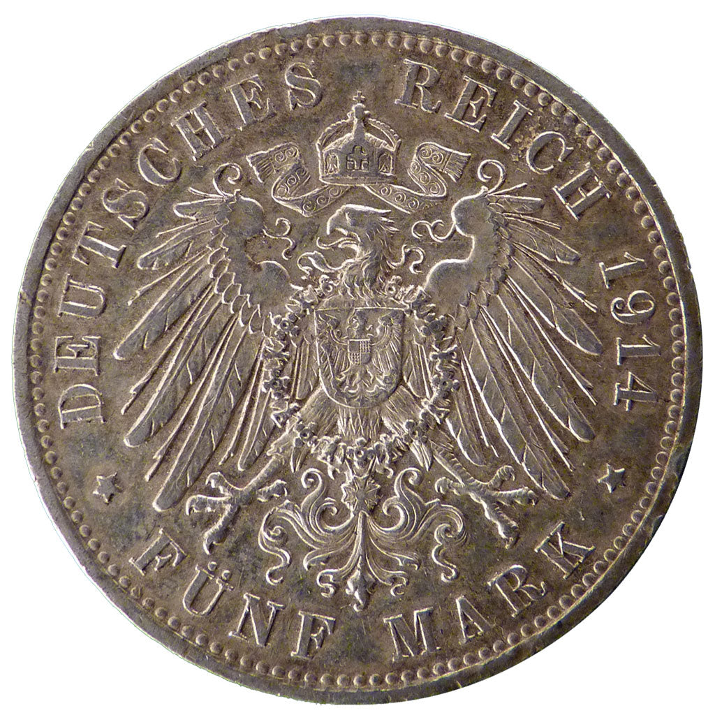 GERMAN STATES, 5 Mark, 1914, Berlin, KM #536, AU(50-53), Silver, 38, 27.80