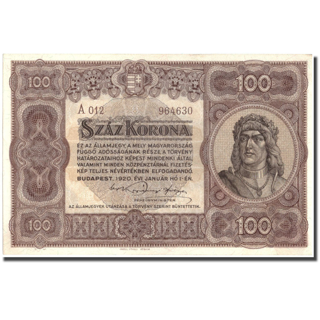 Banknote, Hungary, 100 Korona, 1920, 1920-01-01, KM:63, UNC(63)