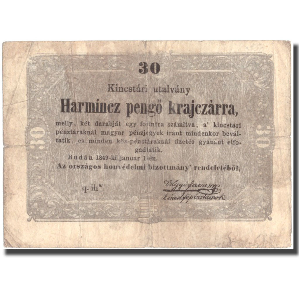 Banknote, Hungary, 30 Pengö Krajczar, 1849, 1849-01-01, KM:S122, VF(20-25)
