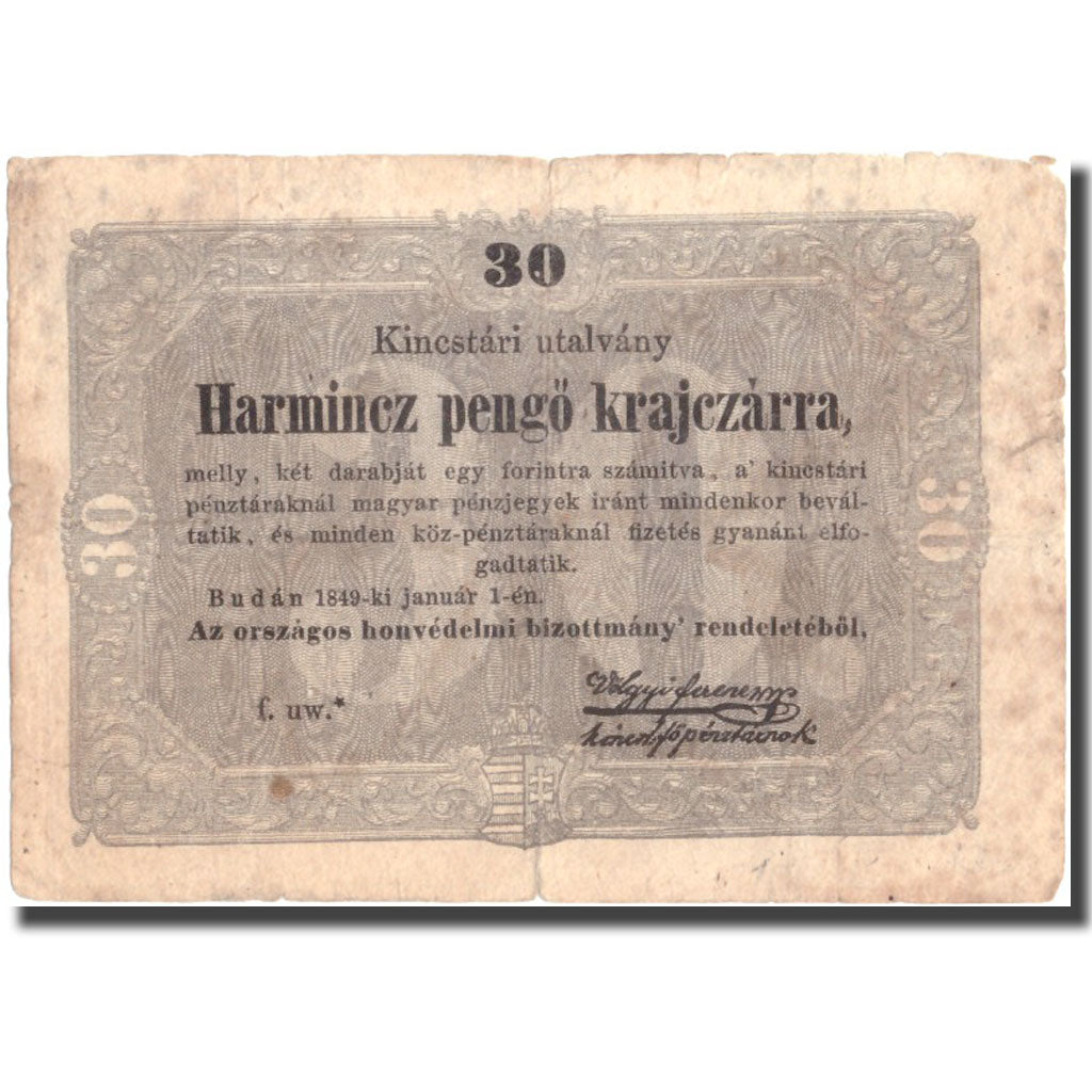 Banknote, Hungary, 30 Pengö Krajczar, 1849, 1849-01-01, KM:S122, VF(20-25)