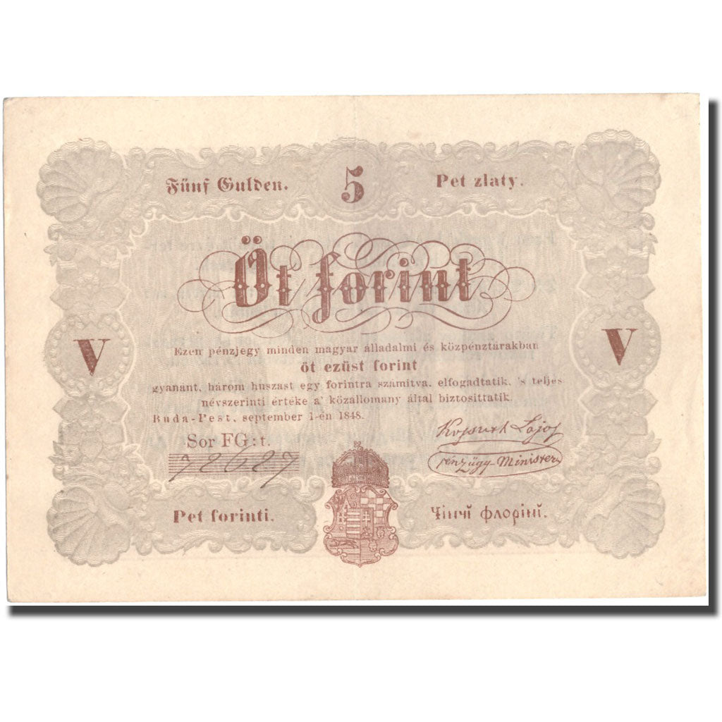 Geldschein, Ungarn, 5 Forint, 1848, 1848-09-01, KM:S116b, SS+