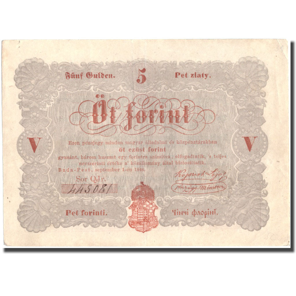 Banknote, Hungary, 5 Forint, 1848, 1848-09-01, KM:S116a, AU(55-58)