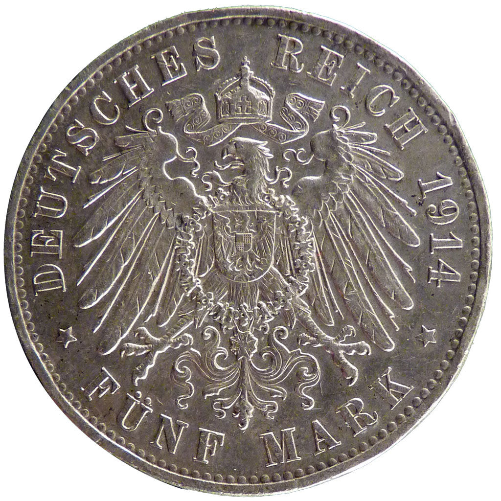GERMAN STATES, 5 Mark, 1914, Berlin, KM #536, EF(40-45), Silver, 38, 27.60