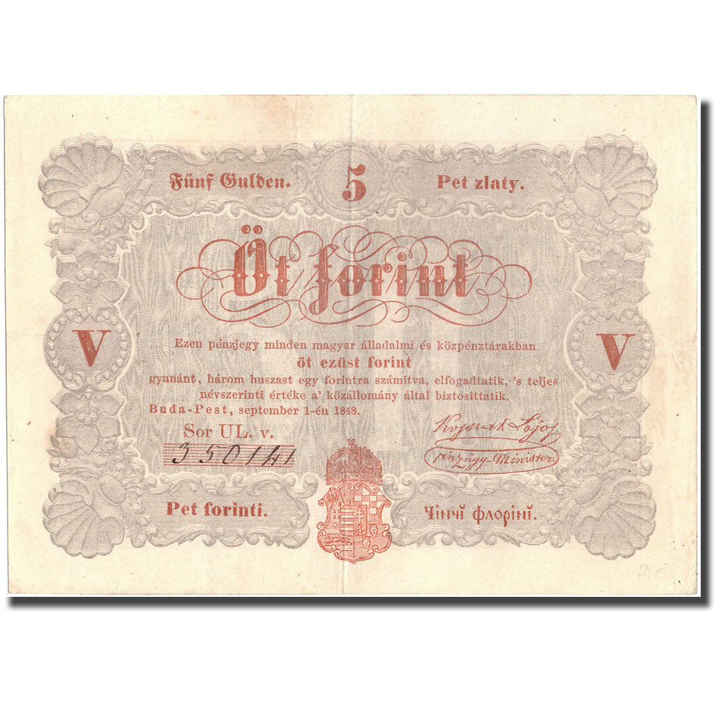 Banconote, Ungheria, 5 Forint, 1848, 1848-09-01, KM:S116a, BB+