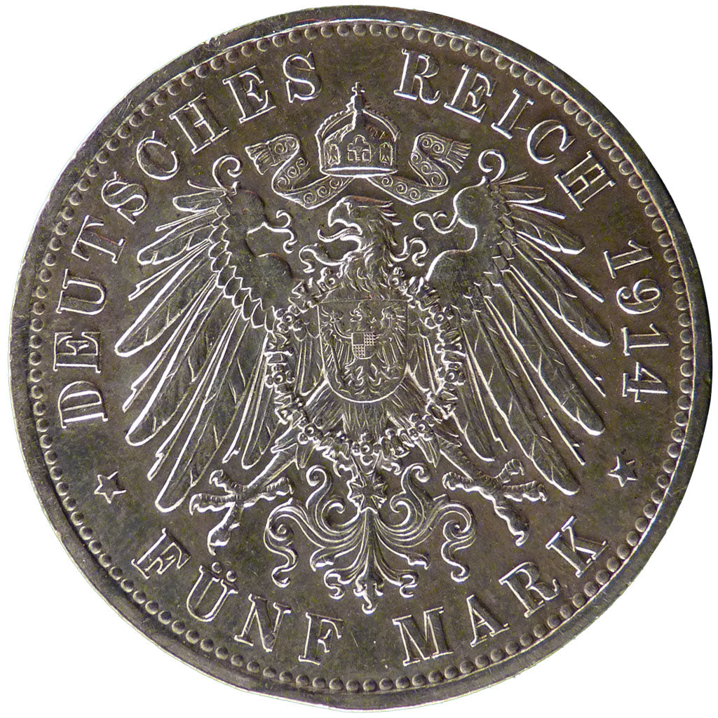 German States, 5 Mark, 1914, Berlin, KM #536, AU(50-53), Silver, 38, 27.80