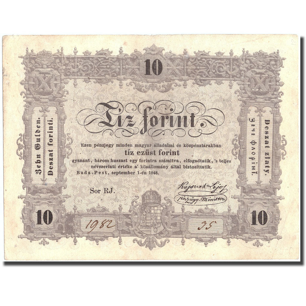 Nota, Hungria, 10 Forint, 1848, 1848-09-01, KM:S117, AU(55-58)