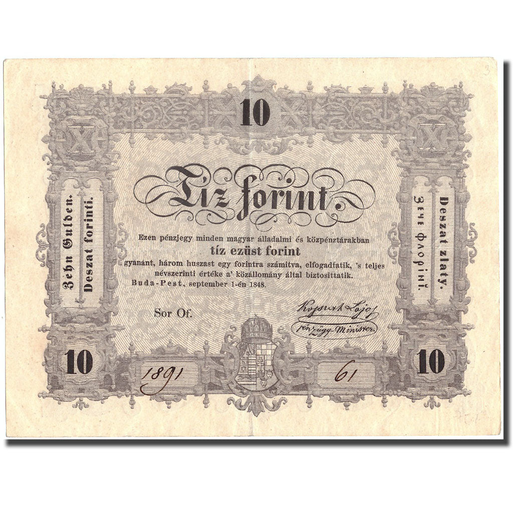 Banconote, Ungheria, 10 Forint, 1848, 1848-09-01, KM:S117, BB+