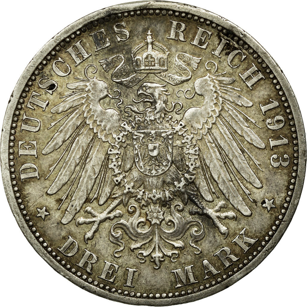 Coin, German States, PRUSSIA, Wilhelm II, 3 Mark, 1913, Berlin, EF(40-45)
