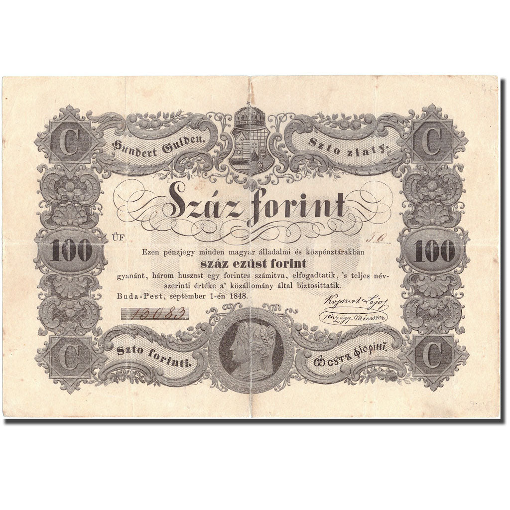 Banknote, Hungary, 100 Forint, 1848, 1848-09-01, KM:S118, VF(20-25)