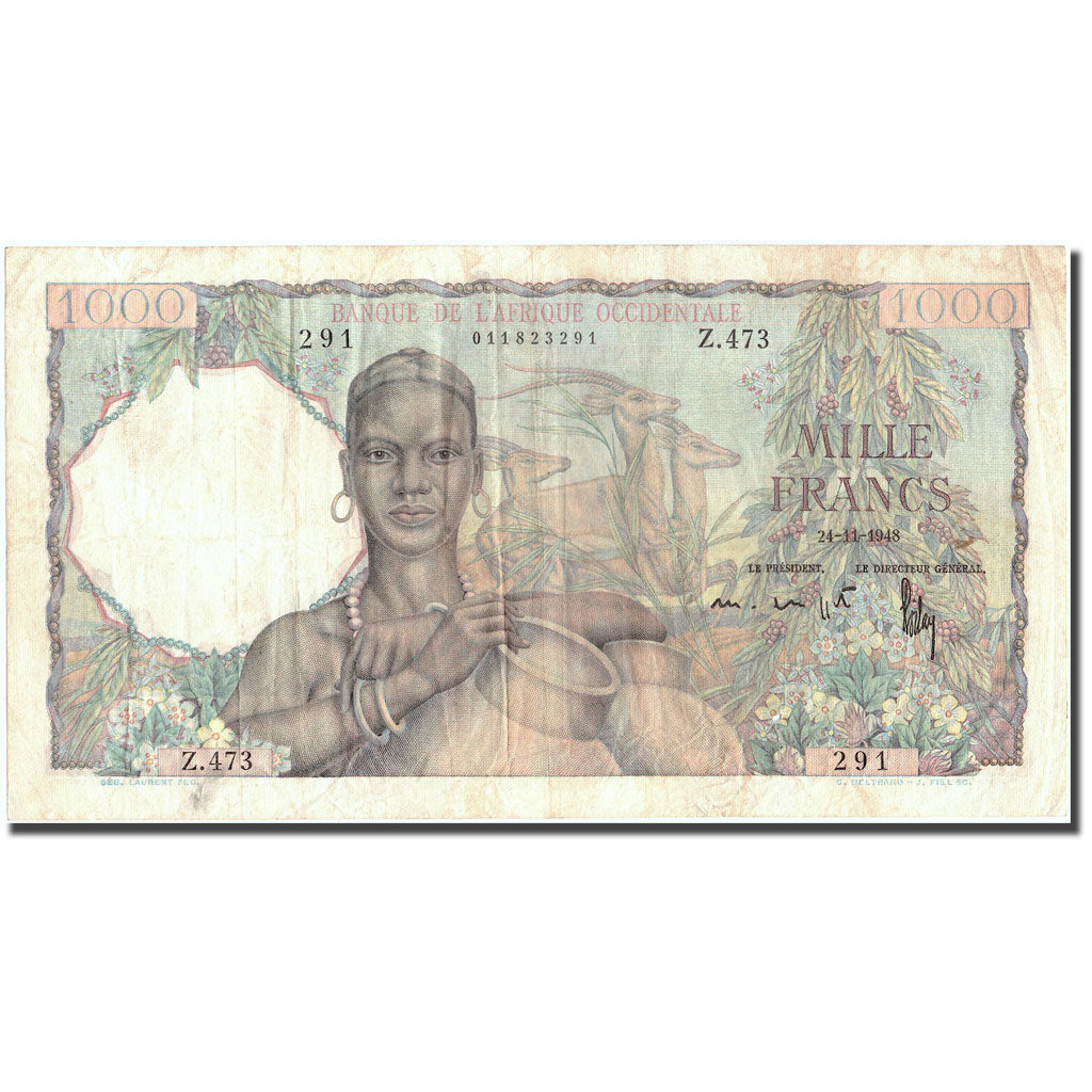 Biljet, Frans West Afrika, 1000 Francs, 1948, 1948-11-24, KM:42, TTB