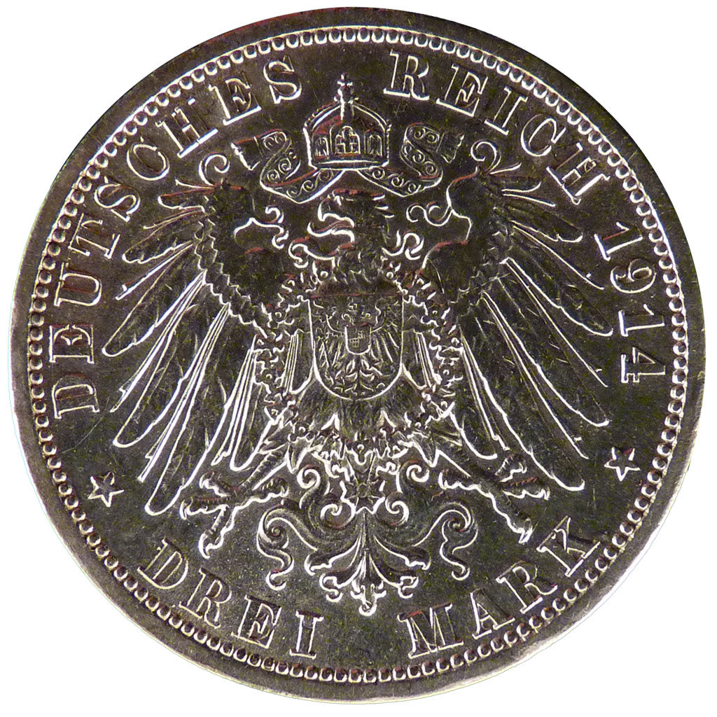 GERMAN STATES, 3 Mark, 1914, Berlin, KM #538, AU(50-53), Silver, 33, 16.60
