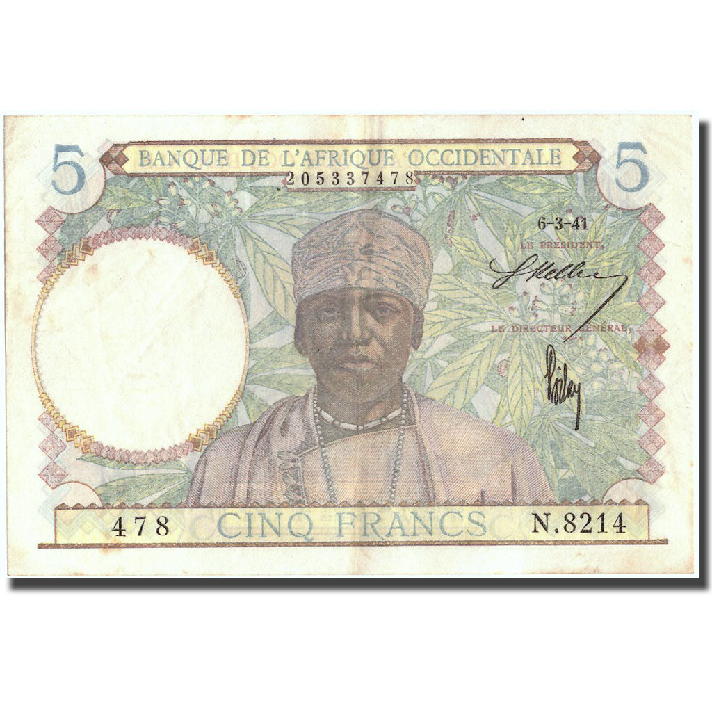 Banknote, French West Africa, 5 Francs, 1941, 1941-03-06, KM:25, EF(40-45)
