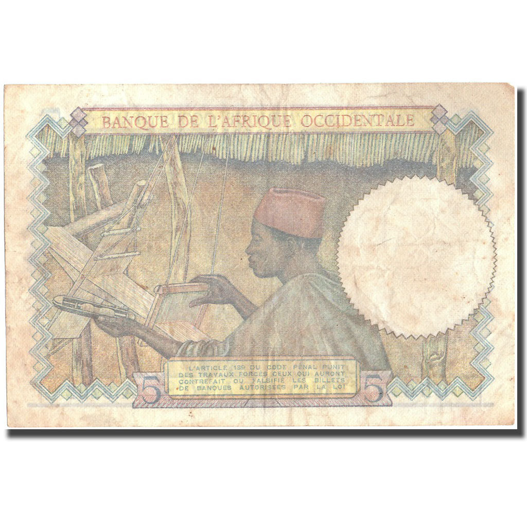 Banknote, French West Africa, 5 Francs, 1941, 1941-03-06, KM:25, VF(20-25)