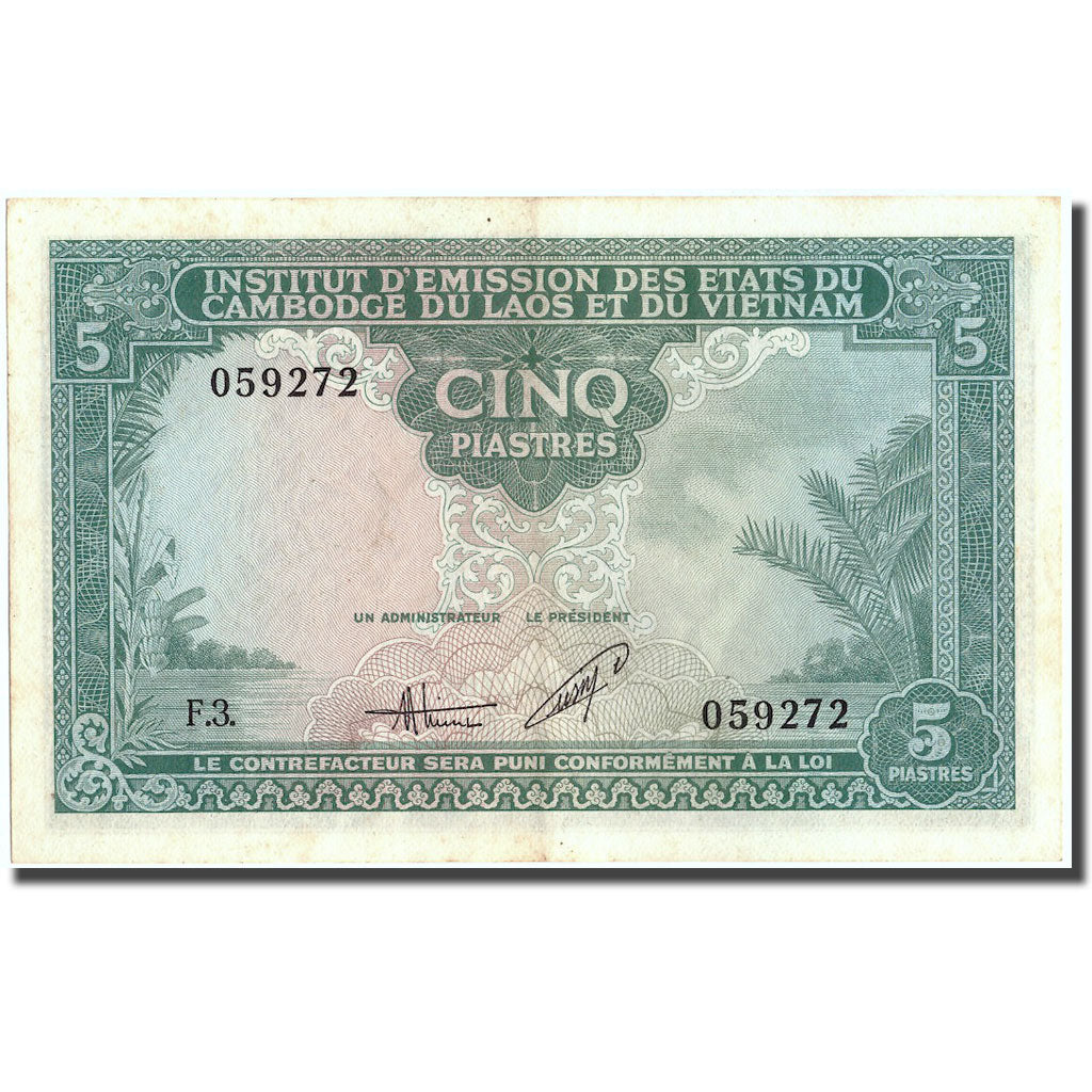 Banconote, INDOCINA FRANCESE, 5 Piastres = 5 Dong, Undated (1953), KM:106, BB+