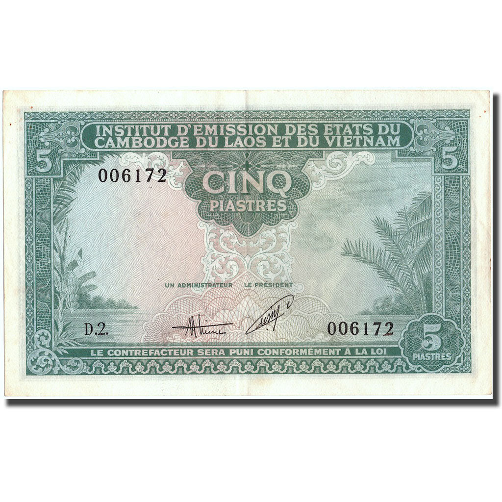 Billet, FRENCH INDO-CHINA, 5 Piastres = 5 Dong, Undated (1953), KM:106, TTB+