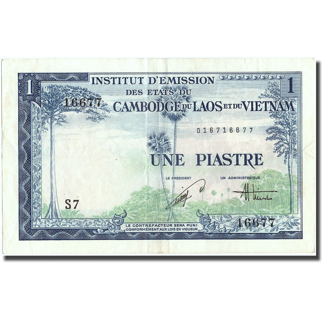 Billet, FRENCH INDO-CHINA, 1 Piastre = 1 Dong, Undated (1954), KM:105, TTB+