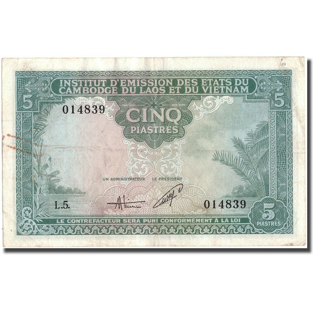 Banconote, INDOCINA FRANCESE, 5 Piastres = 5 Dong, Undated (1953), KM:106, BB