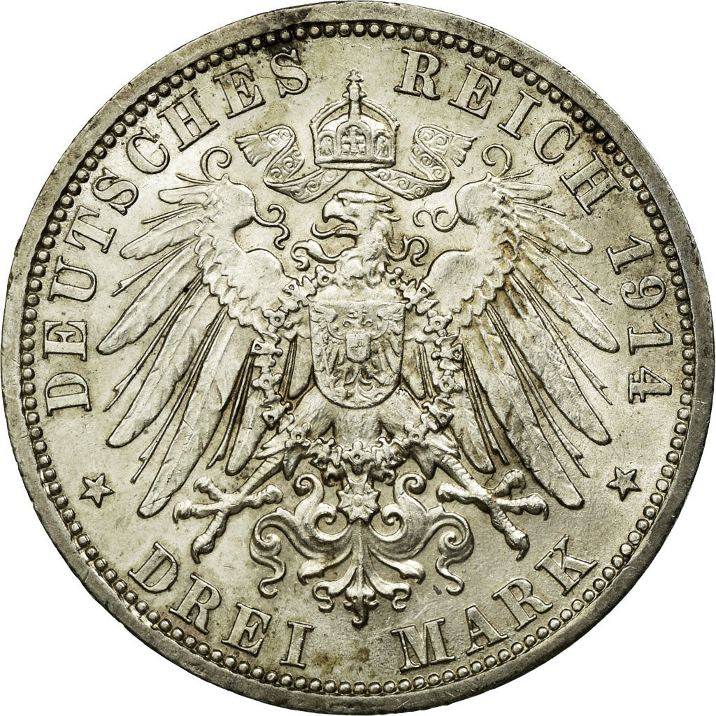 Coin, German States, PRUSSIA, Wilhelm II, 3 Mark, 1914, Berlin, AU(55-58)