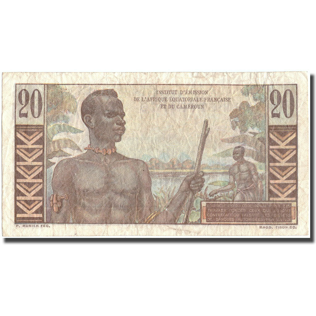 Geldschein, Französisch-Äquatorialafrika, 20 Francs, undated (1957), KM:30, S