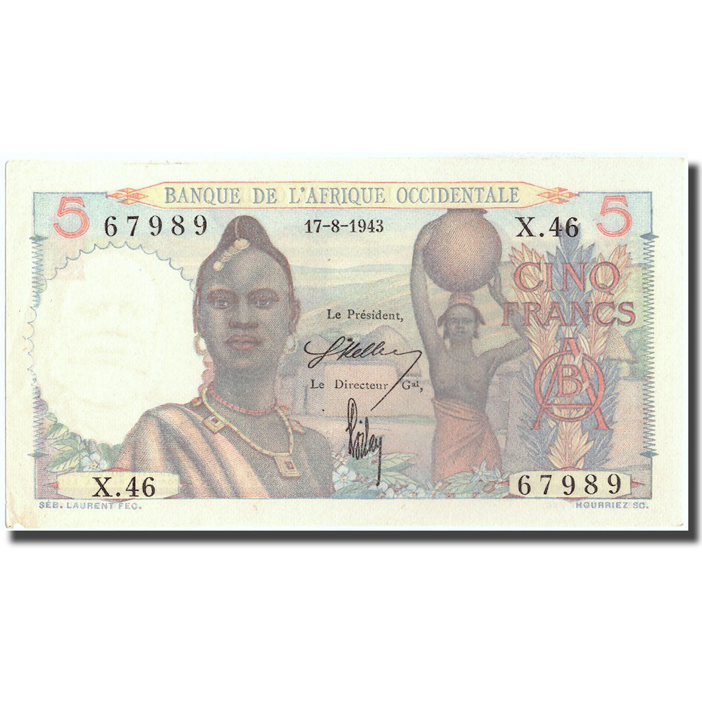 Billete, 5 Francs, 1943, África oriental francesa, 1943-08-17, KM:36, EBC