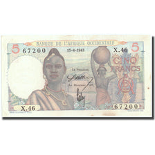 Banknot, Francuska Afryka Zachodnia, 5 Francs, 1943, 1943-08-17, KM:36