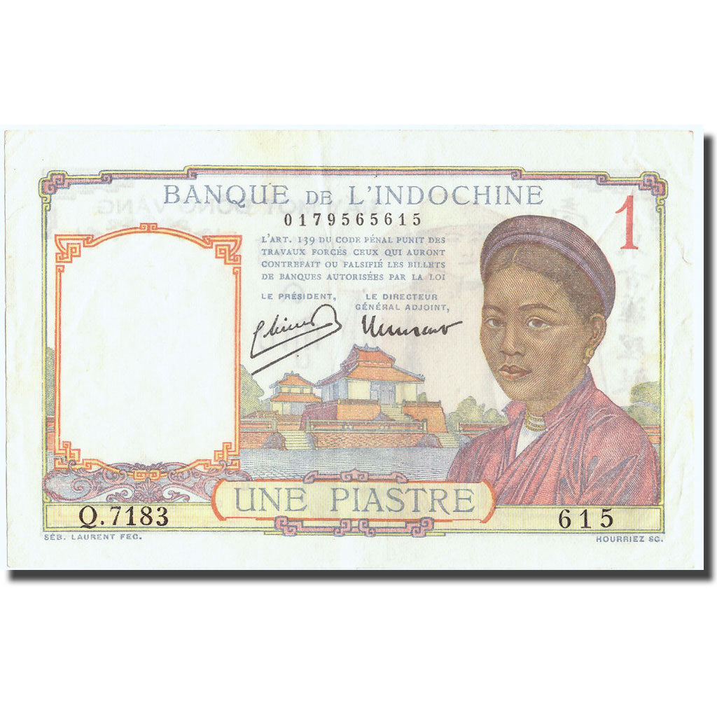 Banknote, FRENCH INDO-CHINA, 1 Piastre, Undated (1946), KM:54c, AU(55-58)