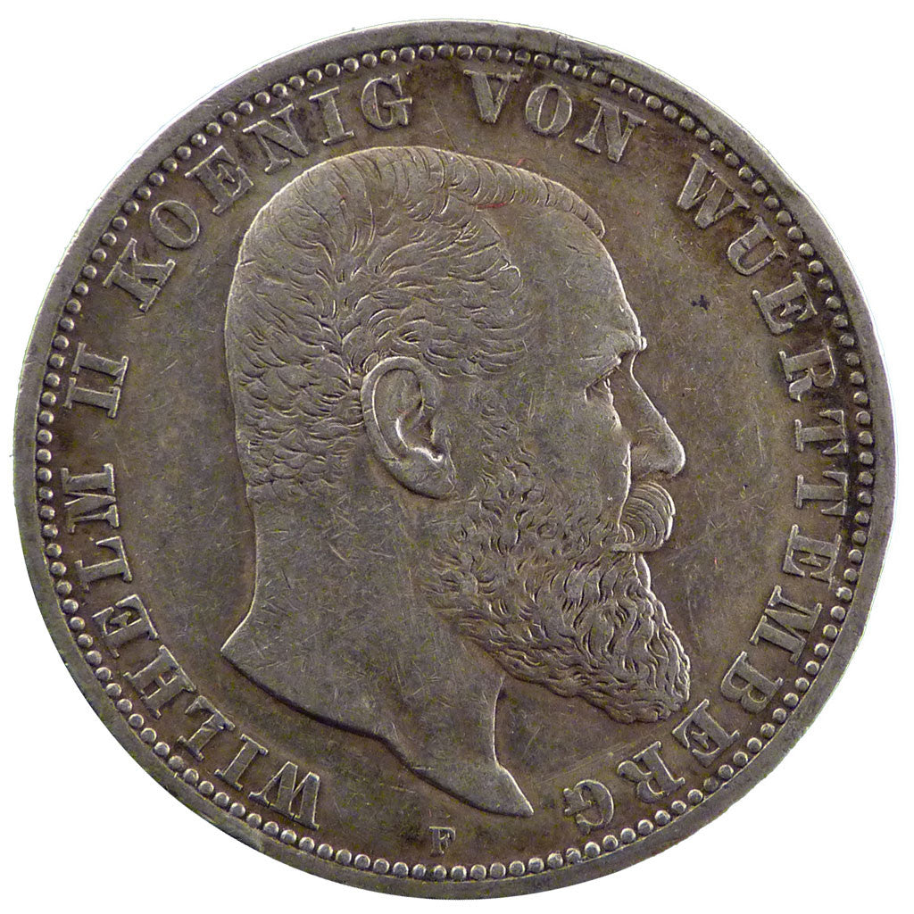 GERMAN STATES, 5 Mark, 1907, Freudenstadt, KM #632, AU(50-53), Silver, 38, 27.60