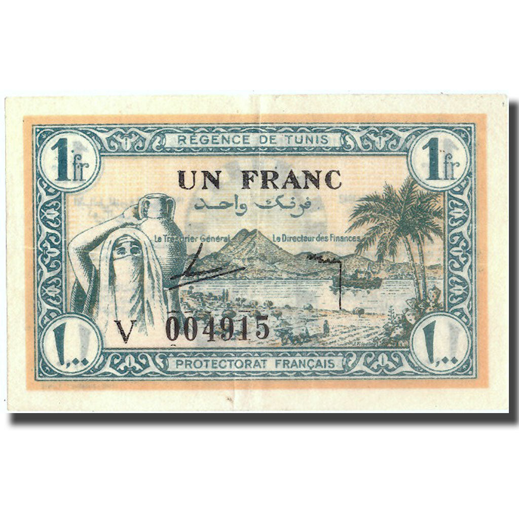 Banknote, Tunisia, 1 Franc, 1943, 1943-07-15, KM:55, AU(55-58)
