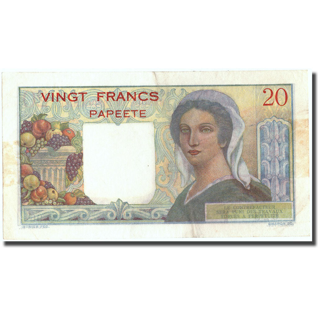 Banknote, Tahiti, 20 Francs, Undated (1951), KM:21c, AU(50-53)