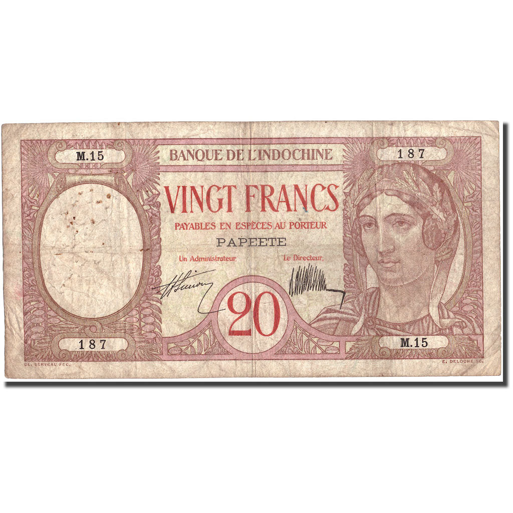 Banknote, Tahiti, 20 Francs, Undated (1928), KM:12a, VF(20-25)
